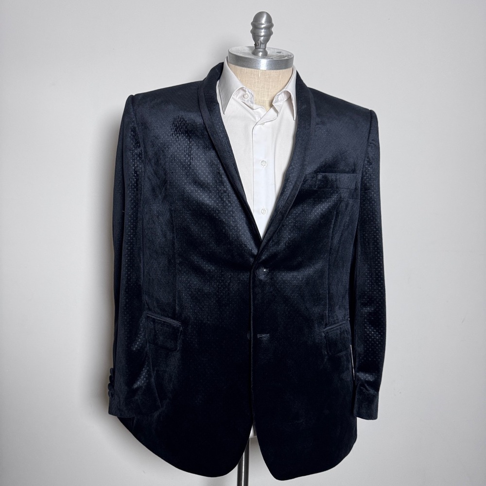 Linea Uomo Blazer Mens 48R Black Diamond Pattern Velvet Shawl Lapel Tuxedo